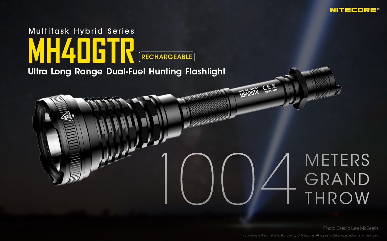Nitecore MH40GTR Hunting Torch Flashlight Kit, Rechargeable, 1200 Lumens, 1004m Range - Australian Tactical Precision