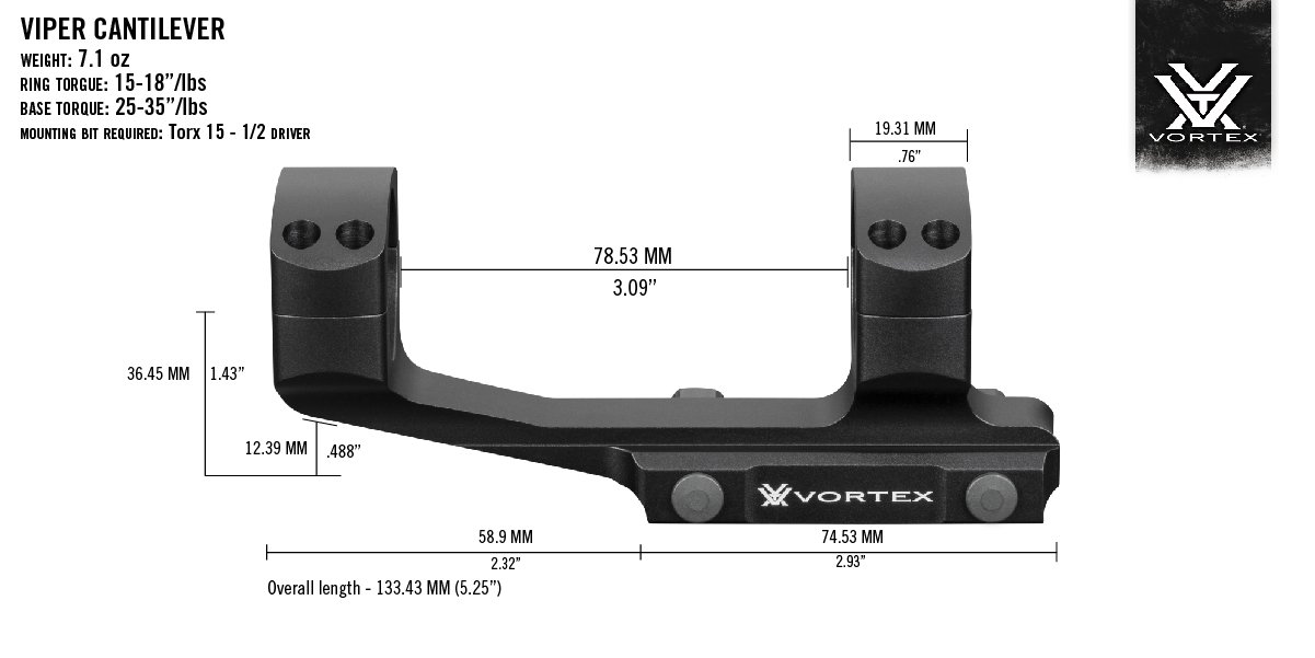 Vortex Viper (Pro) Cantilever Extended One Piece Scope Mount / Rings - Australian Tactical Precision