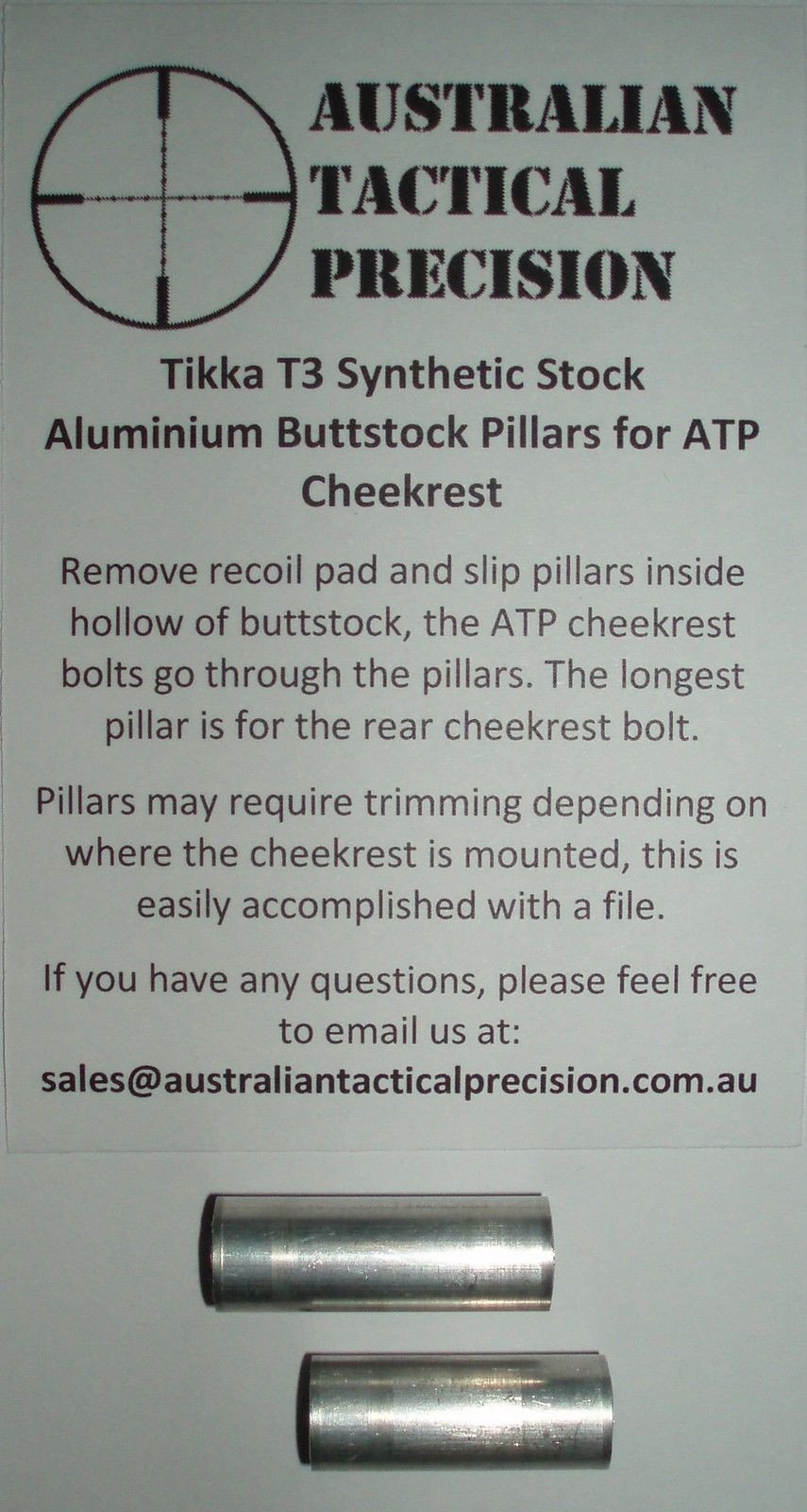 Aluminium Buttstock Pillars for the ATP Cheekrest to suit Tikka T3 Synthetic Stock - Australian Tactical Precision