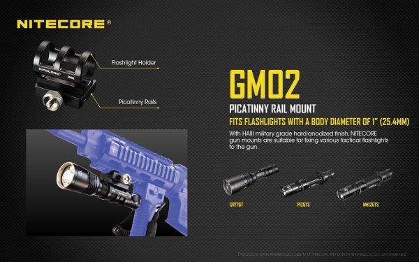 Nitecore Picatinny Rail Mount for 1" / 25.4mm Diameter Torches / Flashlights #GM02 - Image 2